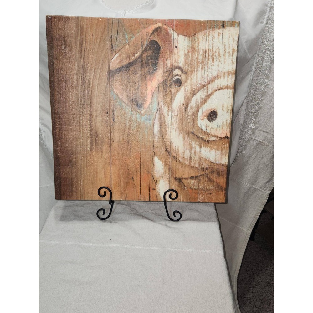 Rustic Farmhouse Pig Wood Plank Wall Art 18x18 Country Decor Portrait